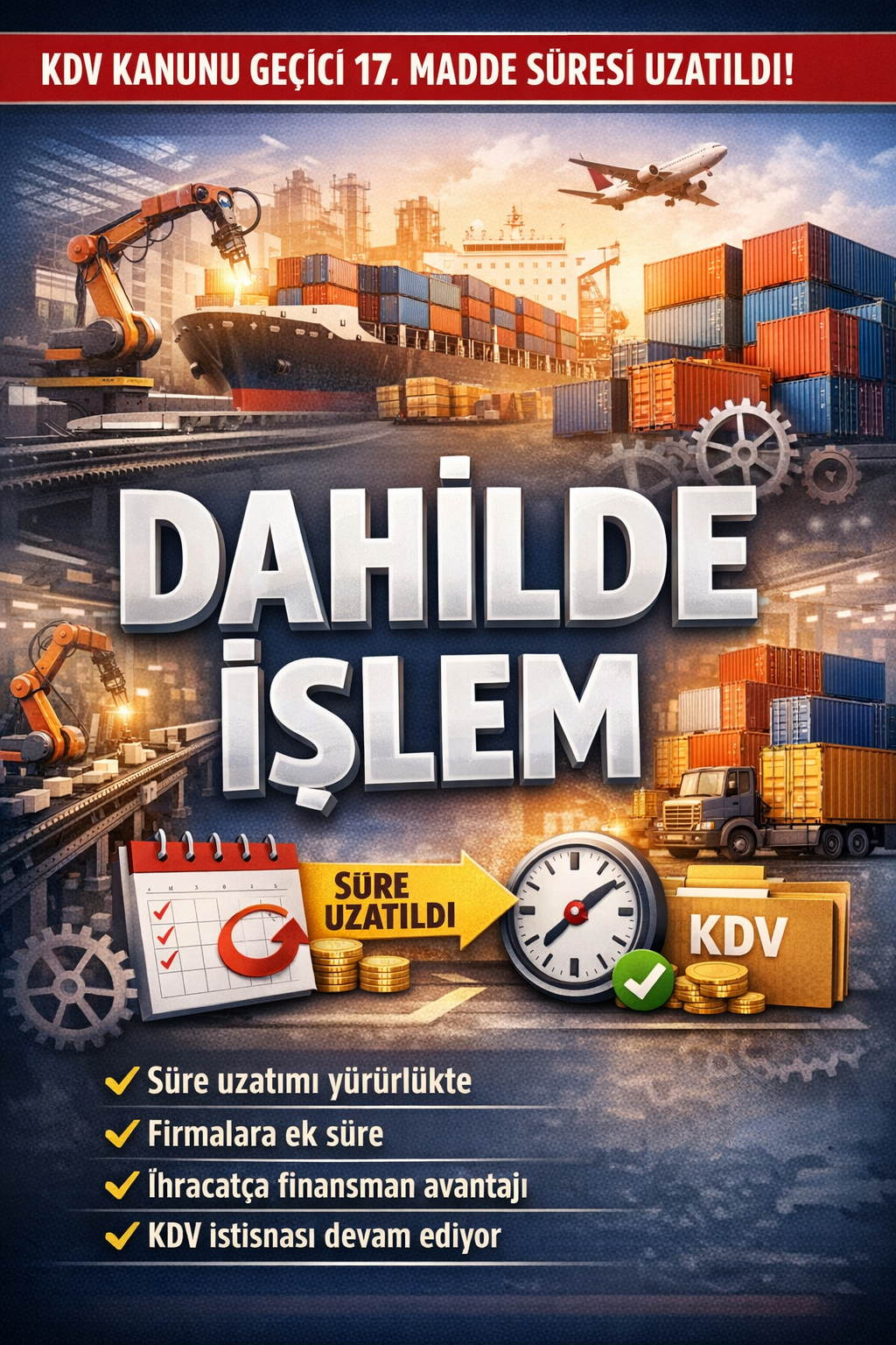 Dahilde İşleme ile ilgili KDV Kanunu Geçici On Yedinci  maddesindeki süre uzatıldı 